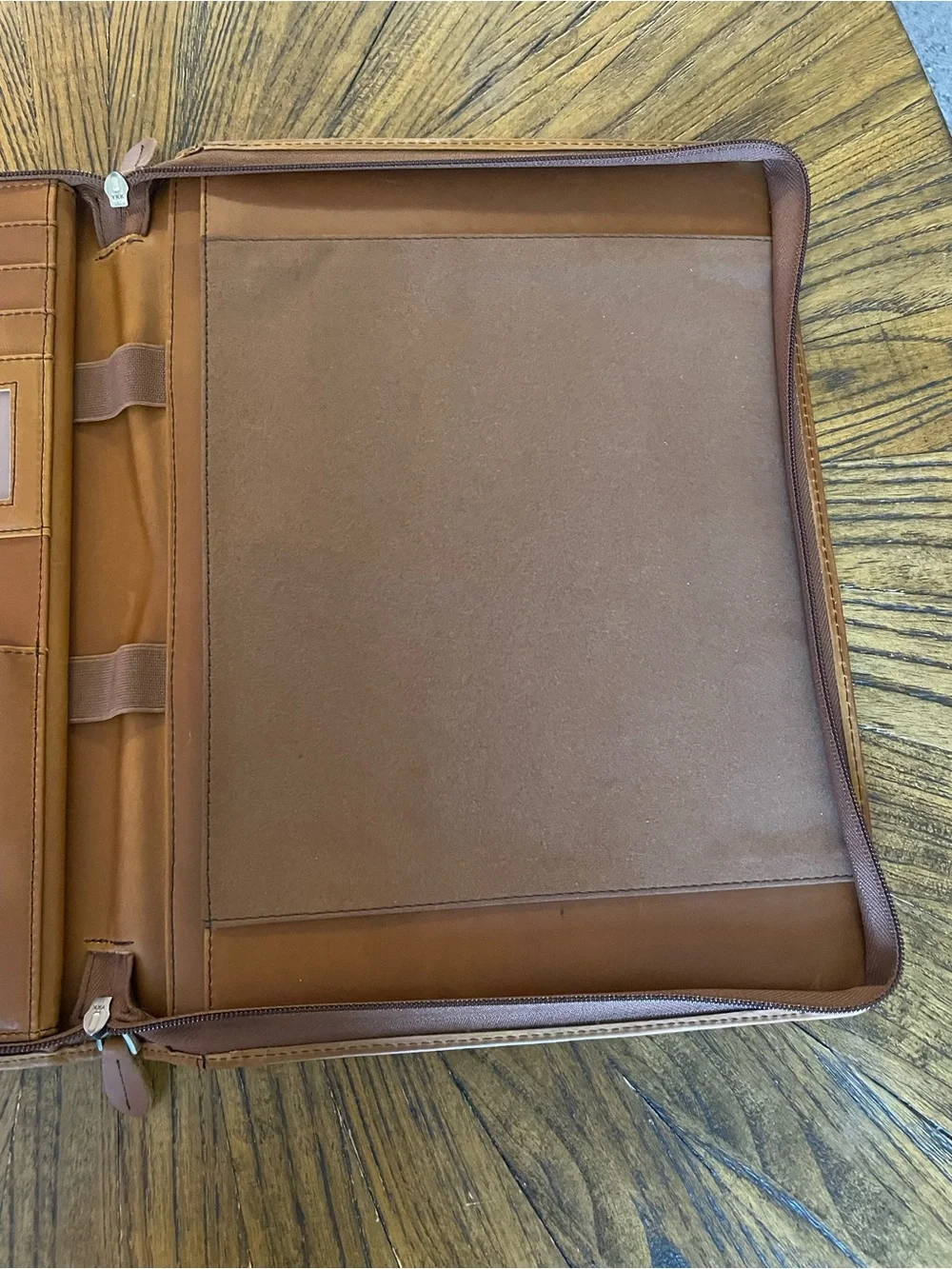 Leather Zip Portfolio Organizer in Cognac Brown